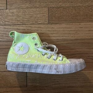 Fluorescent yellow high top converse. youth size 4.5, fits women size 7